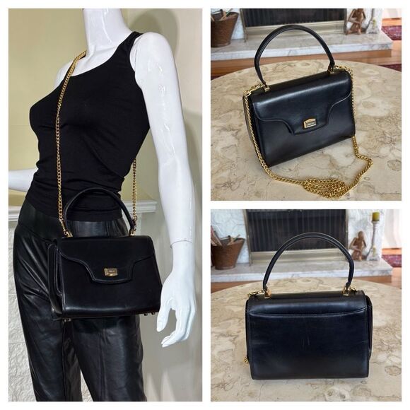 Bally Handbags - Bally Structured Leather Kelly Style Satchel Bag Detachable Metal Chain Strap